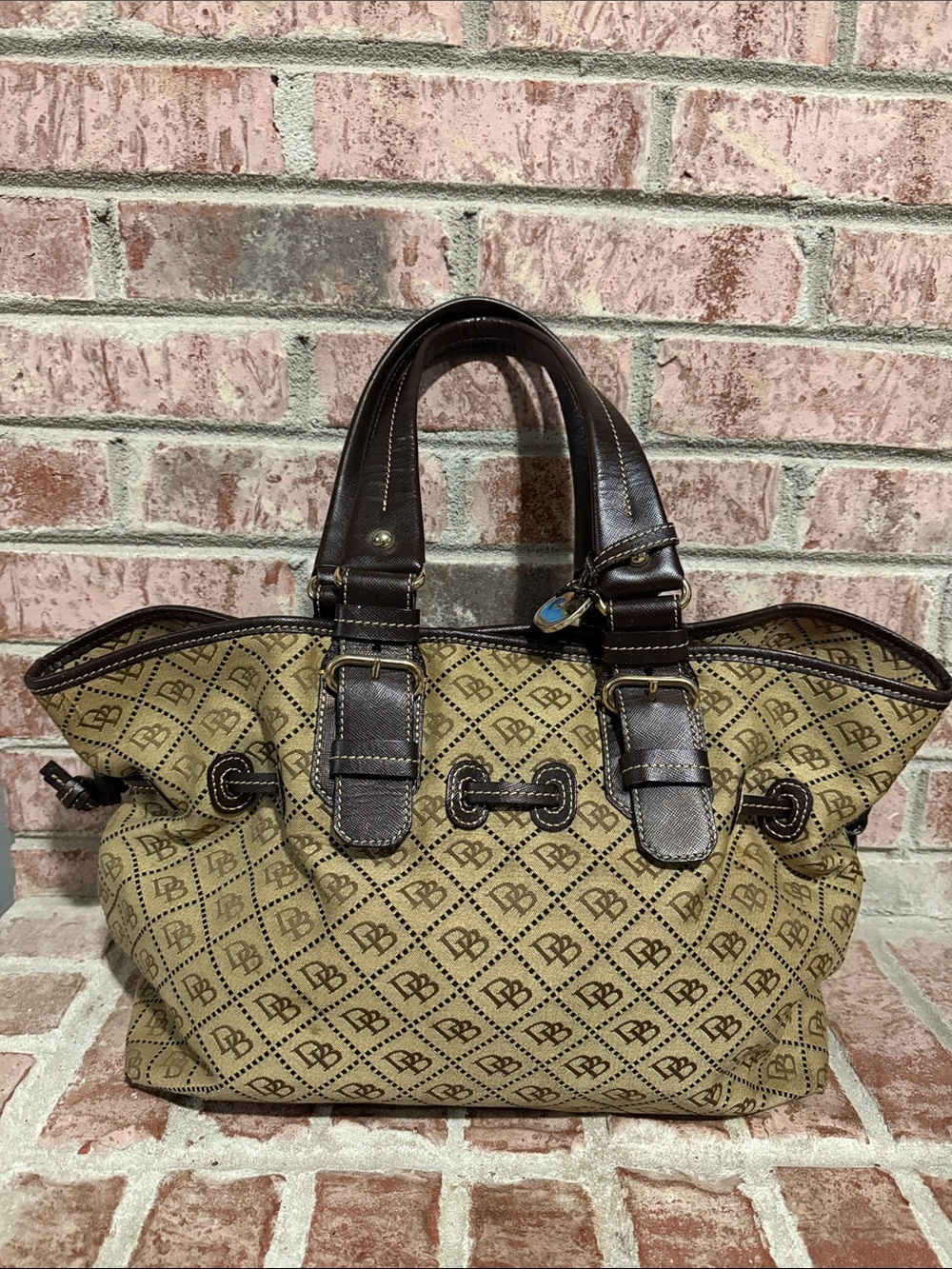 Womens Dooney & Bourke Monogram Pattern Brown Canvas Tote - Picture 2 of 12